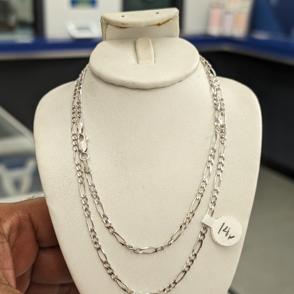 14kt Real Solid White Gold Figaro chain
